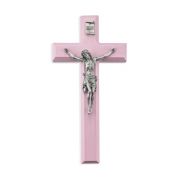 7" Pink Wood Crucifix with Genuine Fine Pewter Corpus