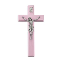7" Pink Wood Crucifix with Genuine Fine Pewter Corpus 7" Pink Wood Crucifix with Genuine Fine Pewter Corpus