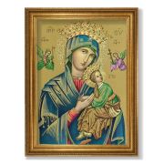 23.5" x 31" Antique Gold Leaf Beveled Frame, Roping Detail with 19" x 27" Our Lady of Perpetual Help Textured Art