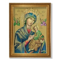23.5" x 31" Antique Gold Leaf Beveled Frame, Roping Detail with 19" x 27" Our Lady of Perpetual Help Textured Art