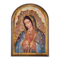 3 3/4" x 5" Our Lady of Guadalupe Bust Wood Arched Plaque