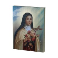 7 1/2" x 10" Saint Therese Gold Embossed Wood Plaque