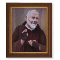 10 1/2" x 12 1/2" Walnut Finish Beveled Frame with 8" x 10" St. Pio Textured Art