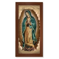 17 1/4" x 33 1/4" Walnut Finished Beveled Frame with 14" x 30" Our Lady of Guadalupe Textured Art
