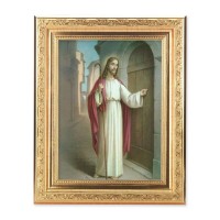 8 1/4" x 10 1/4" Gold Ornate Frame with a 6" x 8" Christ Knocking Print