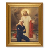 10" x 12" Gold Leaf Finish Beveled Frame with 8" x 10" Jesus with Sailor Textured Art