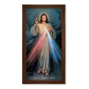 24" x 44" Walnut Finished Beveled Frame with a Divine Mercy Textured Art