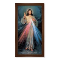 24" x 44" Walnut Finished Beveled Frame with a Divine Mercy Textured Art