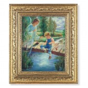 12 1/2" x 14 1/2" Ornate Gold Leaf Antique Frame with 8" x 10" Guardian Angel with Boy Print