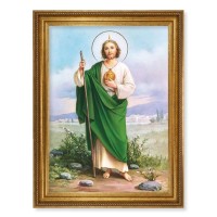 23.5" x 31" Antique Gold Leaf Beveled Frame, Roping Detail with 19" x 27" St. Jude Textured Art