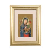 5 1/4" x 6 3/4" Gold Leaf Frame-Cream Matte with a 2 1/2" x 3 3/4" Our Lady of Perpetual Help Print