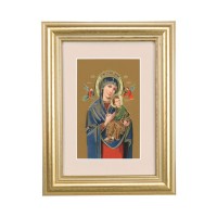 5 1/4" x 6 3/4" Gold Leaf Frame-Cream Matte with a 2 1/2" x 3 3/4" Our Lady of Perpetual Help Print