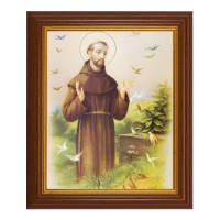 10 1/2" x 12 1/2" Walnut Finish Beveled Frame with 8" x 10" St. Francis Textured Art
