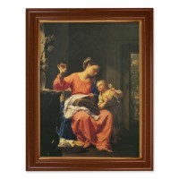 15 1/2" x 19 1/2" Walnut Finish Frame with Gold Accent and a 12" x 16" Jesus and Mary Textured Art