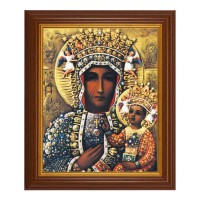 10 1/2" x 12 1/2" Walnut Finish Beveled Frame with 8" x 10" Our Lady of Czestochowa Textured Art
