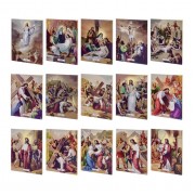 7 1/2" x 10" Stations of the Cross Set of 15 Gold Embossed Wood Plaques