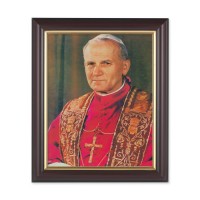 10" x 12" Walnut Frame with Gold Inside Lip and a 8" x 10" Pope John Paul II Print