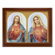 15 1/2" x 19 1/2" Walnut Finish Frame with Gold Accent and a 12" x 16" The Sacred Hearts Textured Art