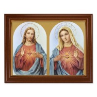 15 1/2" x 19 1/2" Walnut Finish Frame with Gold Accent and a 12" x 16" The Sacred Hearts Textured Art