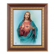 11 1/2" x 13 1/2" Cherry Frame with Gold Trim with an 8" x 10" Sacred Heart of Jesus Print