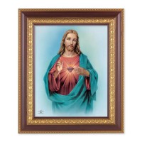 11 1/2" x 13 1/2" Cherry Frame with Gold Trim with an 8" x 10" Sacred Heart of Jesus Print
