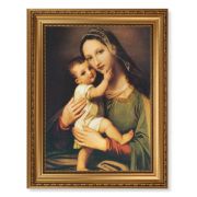 15 1/2" x 19 1/2" Antique Gold Leaf Beveled Frame with Bead Inlay and 12" x 16" Miraculous Image of the Succouring Mary Textured Art