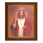 10 1/2" x 12 1/2" Walnut Finish Beveled Frame with 8" x 10" Chambers: Sacred Heart of Jesus Textured Art