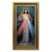 11 5/8" x 19" Ornate Gold Leaf Wood Frame with a Divine Mercy Textured Art
