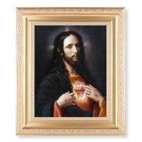 10 1/4" x 12 1/4" Satin Gold Frame with an 8" x 10" Sacred Heart of Jesus Print