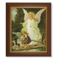 10 1/2" x 12 1/2" Walnut Finish Beveled Frame with 8" x 10" Guardian Angel Textured Art