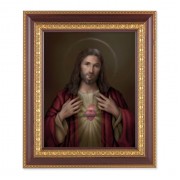 11 1/2" x 13 1/2" Cherry Frame with Gold Trim with an 8" x 10" Sacred Heart of Jesus Print