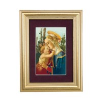 5 1/4" x 6 3/4" Gold Leaf Frame-Burgundy Matte with a 2 1/2" x 3 3/4" Madonna and Child Print
