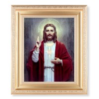 10 1/4" x 12 1/4" Satin Gold Frame with an 8" x 10" Sacred Heart of Jesus Print