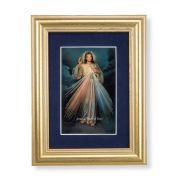 5 1/4" x 6 3/4" Gold Leaf Frame-Navy Blue Matte with a 2 1/2" x 3 3/4" Divine Mercy Print