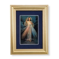 5 1/4" x 6 3/4" Gold Leaf Frame-Navy Blue Matte with a 2 1/2" x 3 3/4" Divine Mercy Print