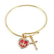 2 3/4" Gold Charm Bracelet with Crucifix and Heart Shaped Holy Spirit Confirmation Charm