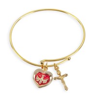 2 3/4" Gold Charm Bracelet with Crucifix and Heart Shaped Holy Spirit Confirmation Charm