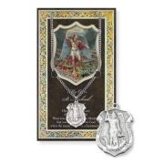Saint Michael Police Shield Genuine Pewter Medal on a 24" Chain with Biography and Picture Folder
