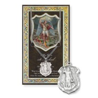 Saint Michael Police Shield Genuine Pewter Medal on a 24" Chain with Biography and Picture Folder Saint Michael Police Shield Genuine Pewter Medal on a 24" Chain with Biography and Picture Folder