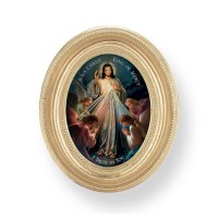 3 1/2" x 4 1/2" Gold Oval Frame with a Jesus King Mercy Print