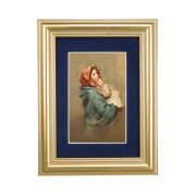 5 1/4" x 6 3/4" Gold Leaf Frame-Navy Blue Matte with a 2 1/2" x 3 3/4" Madonna of the Street Print