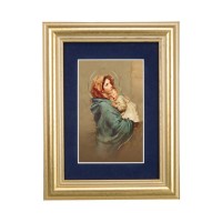 5 1/4" x 6 3/4" Gold Leaf Frame-Navy Blue Matte with a 2 1/2" x 3 3/4" Madonna of the Street Print