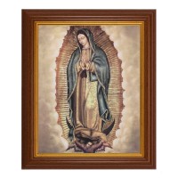 10 1/2" x 12 1/2" Walnut Finish Beveled Frame with 8" x 10" Our Lady of Guadalupe Textured Art