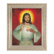 10" x 12" Ornate Silver Frame with a Sacred Heart Print