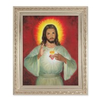 10" x 12" Ornate Silver Frame with a Sacred Heart Print