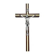 10" Walnut Crucifix with Gold Inlay and Antique Silver Finish Corpus