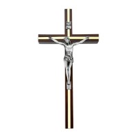 10" Walnut Crucifix with Gold Inlay and Antique Silver Finish Corpus