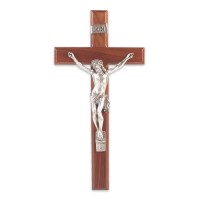 12" Walnut Wood Cross with Fine Pewter Corpus
