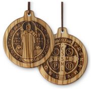 St Benedict Olive Wood Medal on a Leather Cord