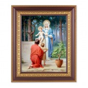 11 1/2" x 13 1/2" Cherry Frame with Gold Trim with an 8" x 10" The Holy Family with St. John the Baptist Print